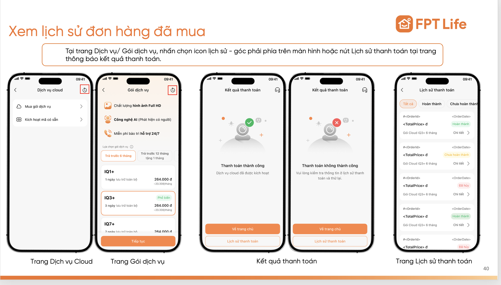 Lịch sử đơn hàng FPT Camera